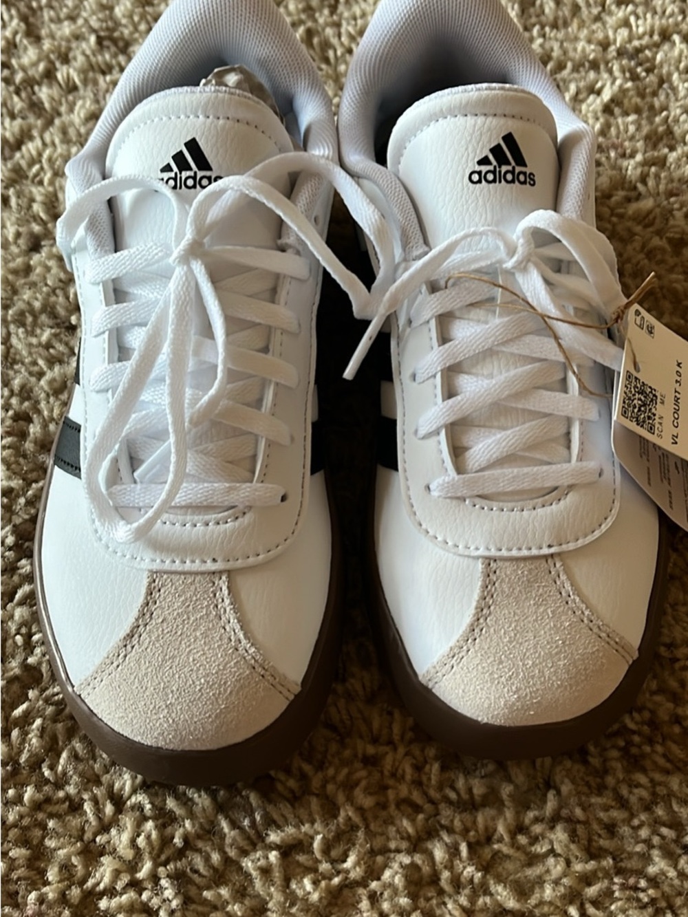 Brand new adidas Kids White Sneakers with Brown Soles